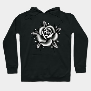 Traditional Rose Black and Grey Tattoo style design Hoodie